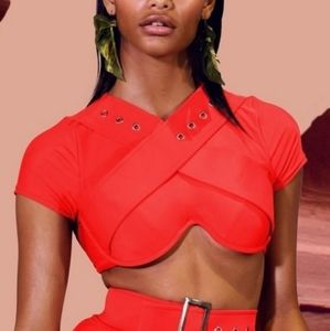 Andrea Iyamah Red V-Neck Kamari Bikini Top